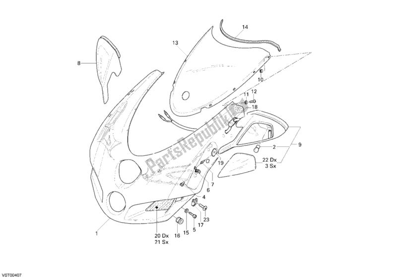 Tutte le parti per il Cuffia del Ducati Superbike 999 S USA 2005